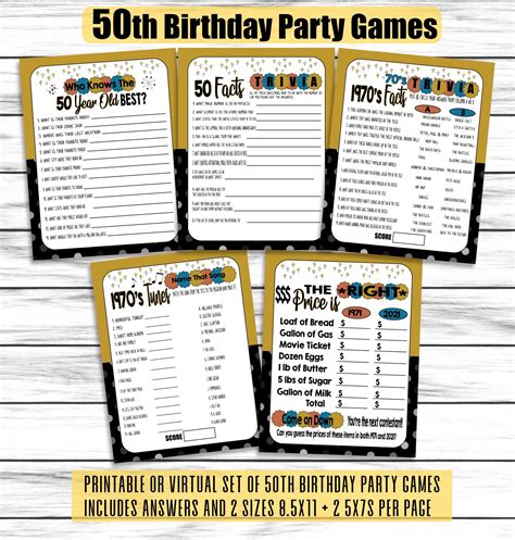 50th birthday party activities printable virtual 70s Themed Birthday ...