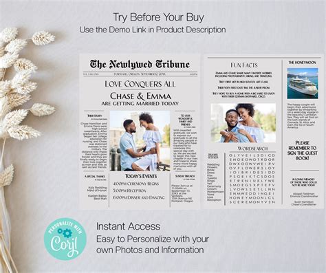 Newspaper Wedding Program Printable Template Program - Etsy