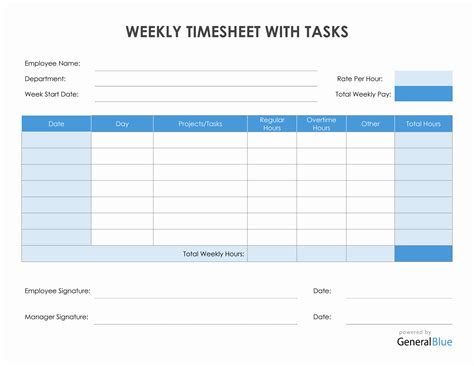 Weekly Timesheet With Tasks in Word