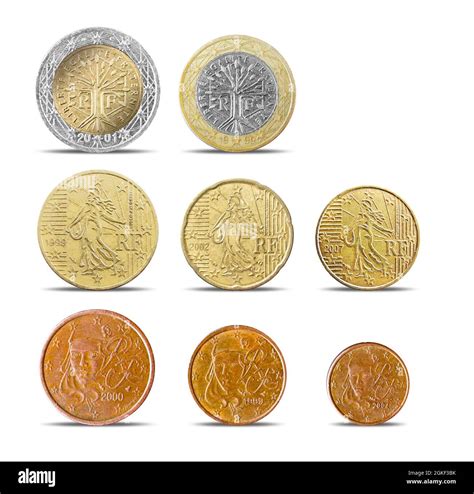 French euro coins isolated on white background Stock Photo - Alamy