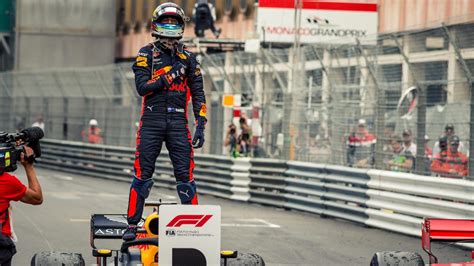 Race winner Daniel Ricciardo Red Bull Racing RB14 celebrates in parc ...