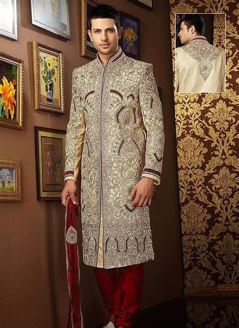 Zardosi Work Cream Wedding Sherwani | Wedding sherwani, Party wear dresses, Sherwani