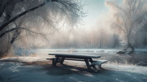 Snowy Lakeside Park Winter Powerpoint Background For Free Download ...