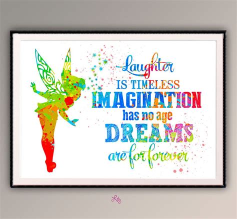 TinkerBell's quote colorfull from Peter Pan Movie, Disney Movie Watercolor art. Chidren Room ...