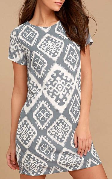 Give Me A Print Slate Grey Print Shift Dress - BestFashionHQ.com