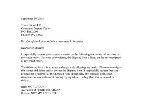 Create a dispute letter for incorrect info for transunion by ...