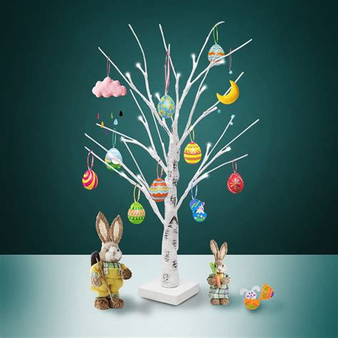 60cm LED Tree Lights with Decorative Easter Eggs, Battery Powered Twig Tree Lamp Decorations ...