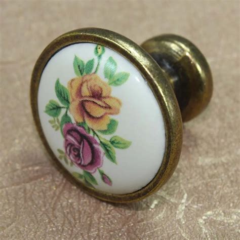 30mm fashion pastorale porcelain vintage furniture knobs bronze ceramic drawer cabinet knob ...