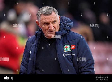 Tony Mowbray manager of Blackburn Rovers looks on during the game Stock ...