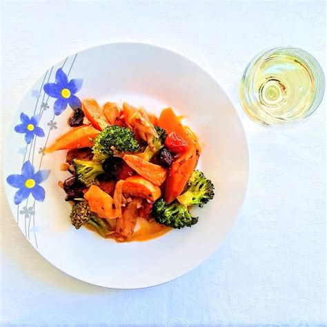Cottagecore-style roasted sweet potatoes and broccoli with its rustic simplicity puts a bounty ...