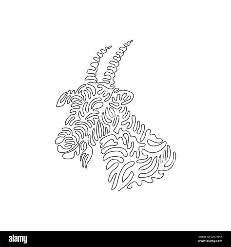 Single swirl continuous line drawing of cute horned goat. Continuous line drawing design vector ...