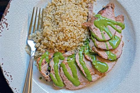 Grilled Pork Tenderloin with Blended Chimichurri Sauce - Kevin Is Cooking