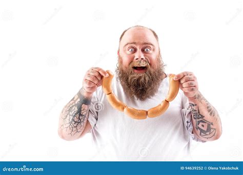 Happy Fat Man Eating Meat with Enjoyment Stock Photo - Image of food ...