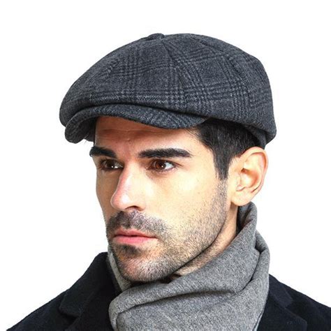 Men Vintage Wool Gird Beret Hat Winter Warm Gentleman Octagonal Cap | Alexnld.com