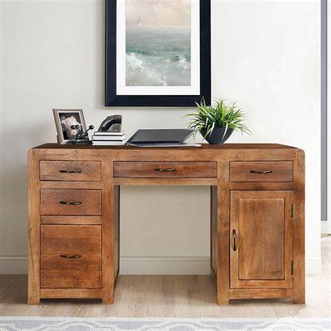 Sedona Solid Mango Wood Home Office Desks with File Cabinets