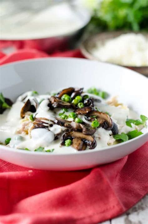 Mushroom Ravioli with Sherried Mushrooms, Chicken, Peas and Four Cheese ...