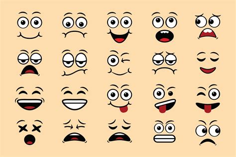 Cartoon face expressions doodle hand drawn emoticon isolated vector ...