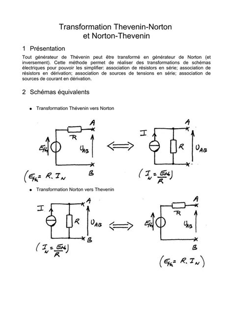 Transformation Thevenin-Norton et Norton