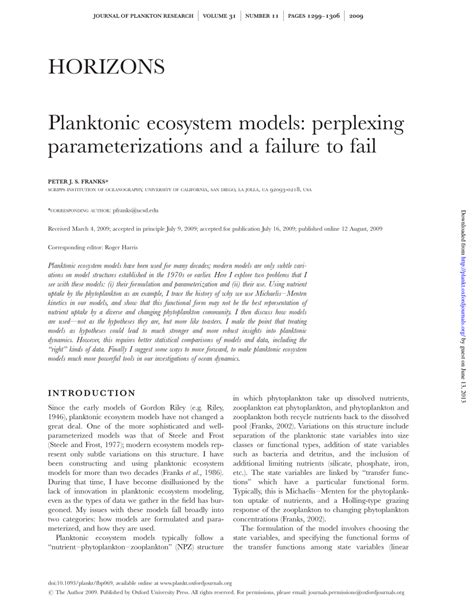 (PDF) Planktonic ecosystem models: perplexing parametrizations and a failure to fail