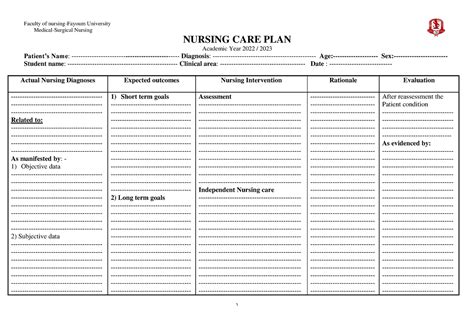 Nursing care plan 2022-2023 - Medical-Surgical Nursing NURSING CARE PLAN Academic Year 2022 / ...