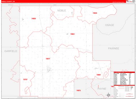 Noble County, OK Zip Code Wall Map Red Line Style by MarketMAPS - MapSales