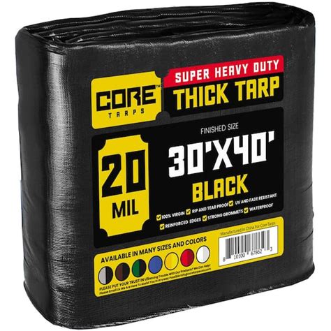 CORE TARPS 30 ft. x 40 ft. Black 20 Mil Heavy Duty Polyethylene Tarp ...