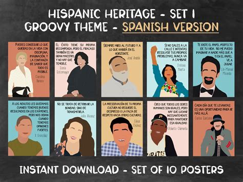 Hispanic Heritage Month Posters set 1 Groovy Theme SPANISH VERSION - Etsy