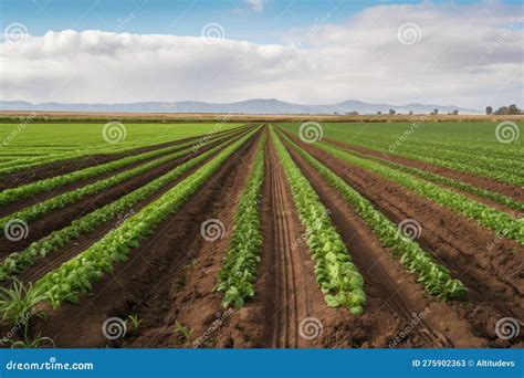 Rural Scene, with Rows of Crops Growing in Rich Soil Stock Illustration - Illustration of soil ...