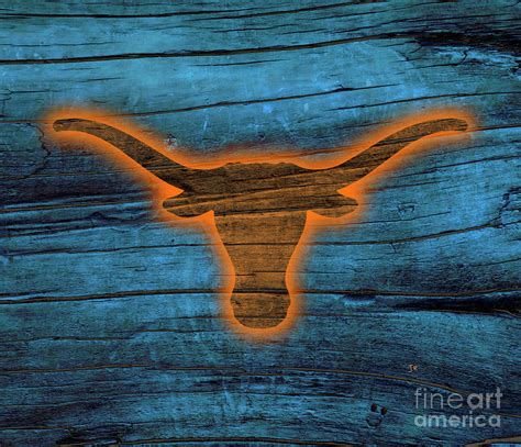 Texas Longhorn Burnt Orange On Midnight Blue Rustic Wood Photograph by ...