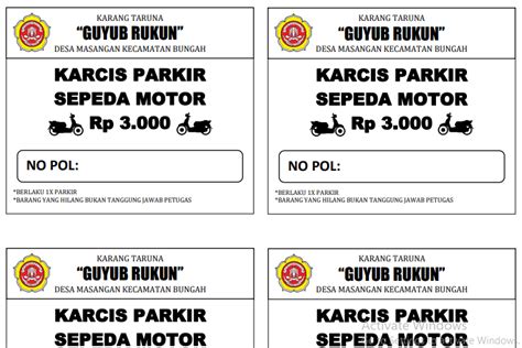 Desain Karcis Parkir Motor - Bacasiana