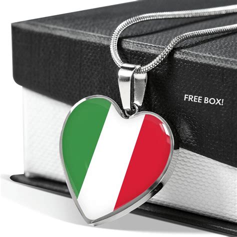 Italian Flag with Heart Pendant Necklace in Gold & Stainless Steel – P.S. I Love Italy