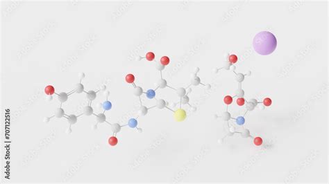 amoxicillin clavulanic acid molecule 3d, molecular structure, ball and ...