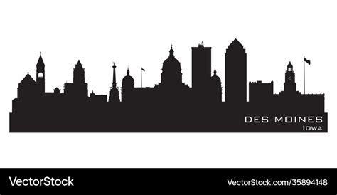 Des moines iowa city skyline silhouette Royalty Free Vector