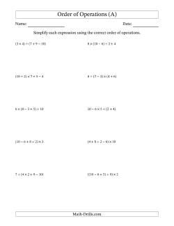 Order of Operations Worksheets