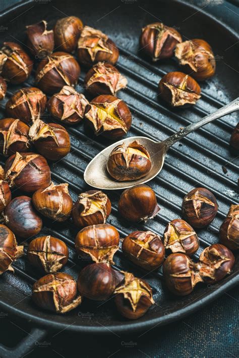 Close-up of roasted chestnuts | High-Quality Food Images ~ Creative Market