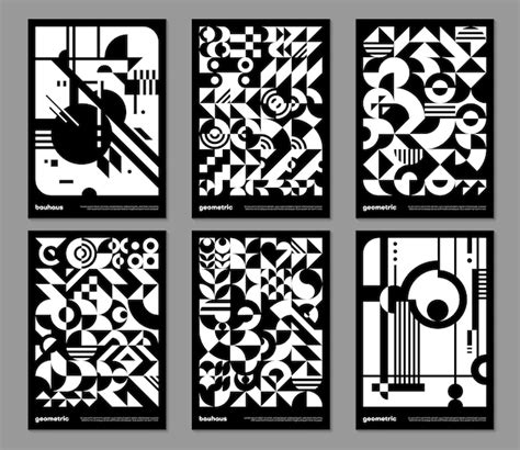 Premium Vector | Monochrome geometric bauhaus posters patterns