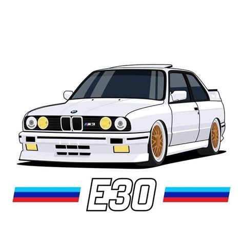 a white car with the e30 logo on it's front and side stripes