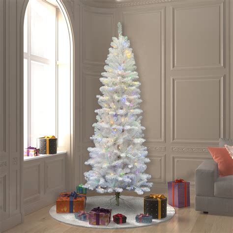 Vickerman Pre-Lit 6.5' White Salem Pencil Pine Artificial Christmas Tree, LED, Multicolor Lights ...