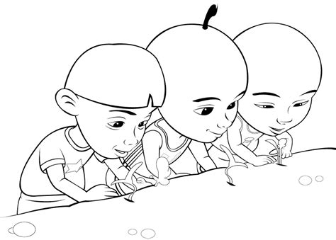 Upin And Ipin Growing The Plant Coloring Page - Free Printable Coloring Pages for Kids