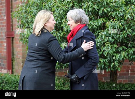 Northern Ireland Secretary Karen Bradley welcomes Prime Minister Theresa May to Stormont in ...