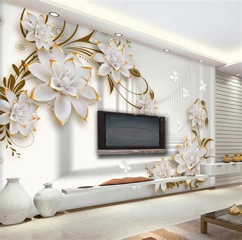 Beibehang Wallpaper Kustom Rumah Dekoratif Dinding Modern Sederhana 3D Stereo Ruang Relief Bunga ...