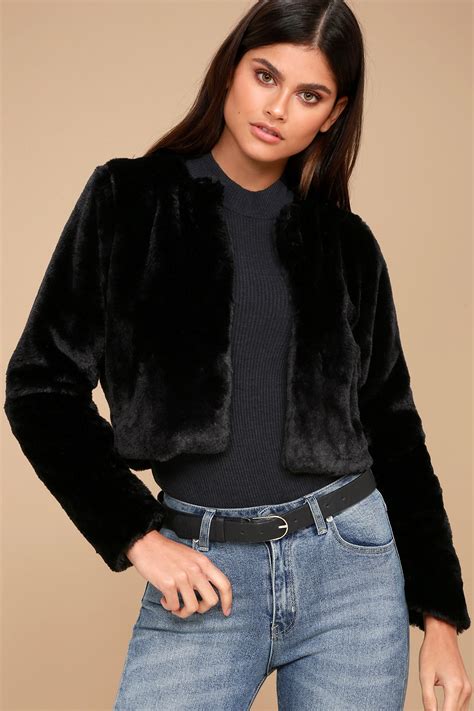 Chic Faux Fur Jacket - Black Jacket - Cropped Jacket - Lulus