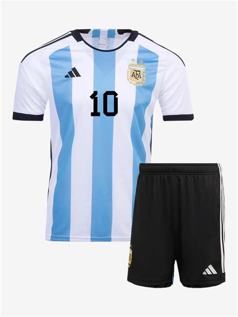 Argentina Home 2022 World Cup Lionel Messi Jersey And Shorts.