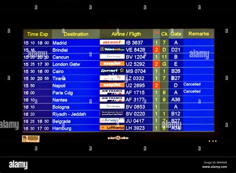 Airport information board showing arrivals and departures of flights Stock Photo - Alamy