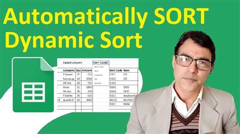 Dynamic auto sort Data in excel | Auto Sort Data with Sort formula in Google sheets - YouTube