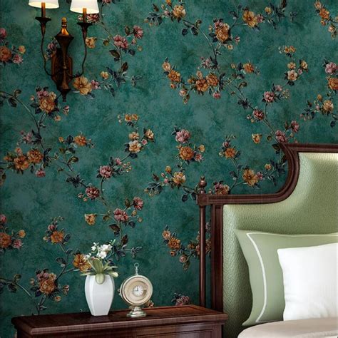 beibehang American country new wallpaper vintage green Garden flower ...