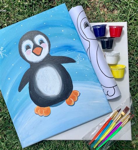 Art Kit Penguin Acrylic on canvas painting kit DIY | Etsy