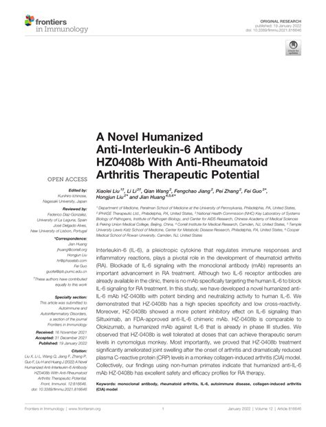 (PDF) A Novel Humanized Anti-Interleukin-6 Antibody HZ0408b With Anti ...