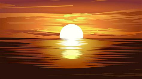 Vector illustration of sunset over ocean with vibrant orange sky ...