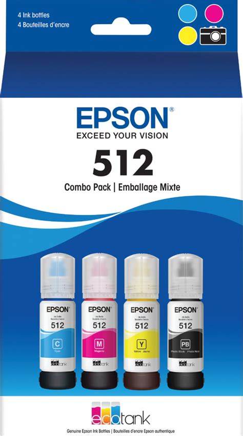 Epson EcoTank 512 4-Pack Ink Bottles Cyan/Magenta/Yellow/Photo Black ...